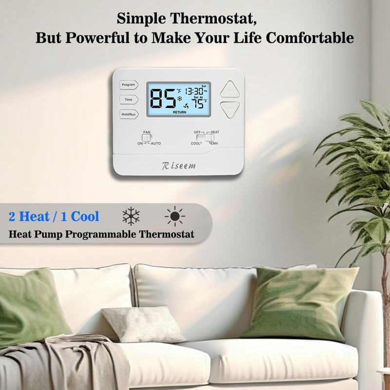 Thermostat for Heat Pump,Programmable Thermostat for House,Single-Stage Systems,2 Heat/1 Cool