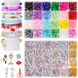 Goldwise Glass Beads Friendship Bracelet Kit - 2 Boxes with 24 Colors Glass Beads (8mm) and Letter Beads (A-Z) for Jewelry Making, Varieties of Charms, Bracelet Making Kit, DIY Crafts for Gifts