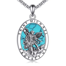 VENACOLY Religious Necklace for Men Women 925 Sterling Silver Praying Hands with Cross/Saint Michael/Saint Michael/Virgin Mary Necklace Medal (Saint Michael)