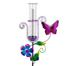 Stargarden Rain Gauge Outdoor, Solar Powered Rain Gauge, 7" Tube Butterfly Rain Measure Tool with Metal Stake, Decorative Rain Measure Gauge for Yard, Lawn, Garden
