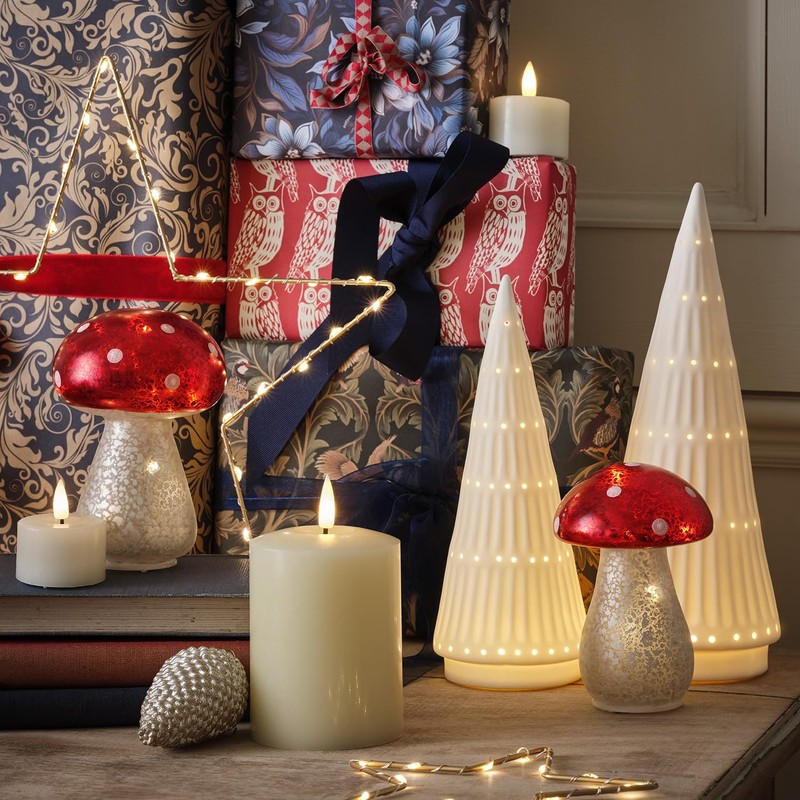 Lights4fun Set of 2 Indoor White Ceramic Light Up LED