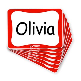 100 Count Name Tags | White with Red Border Name Tag Stickers | 2.25" x 3.5" Name Tag