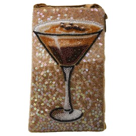 Cocktails Anyone Espresso Martini Beaded Phone Crossbody Bag: Unique Club Accessory, Stylish Mini Handbag for Women