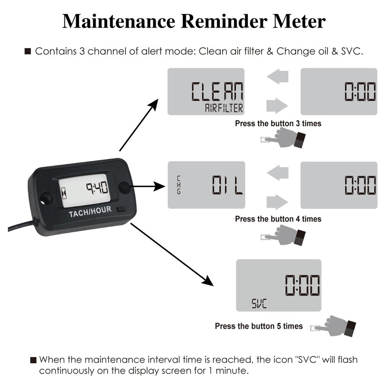 Jayron JR-HM019R Digital LCD Waterproof Gasoline Engine Hour Meter Tachometer