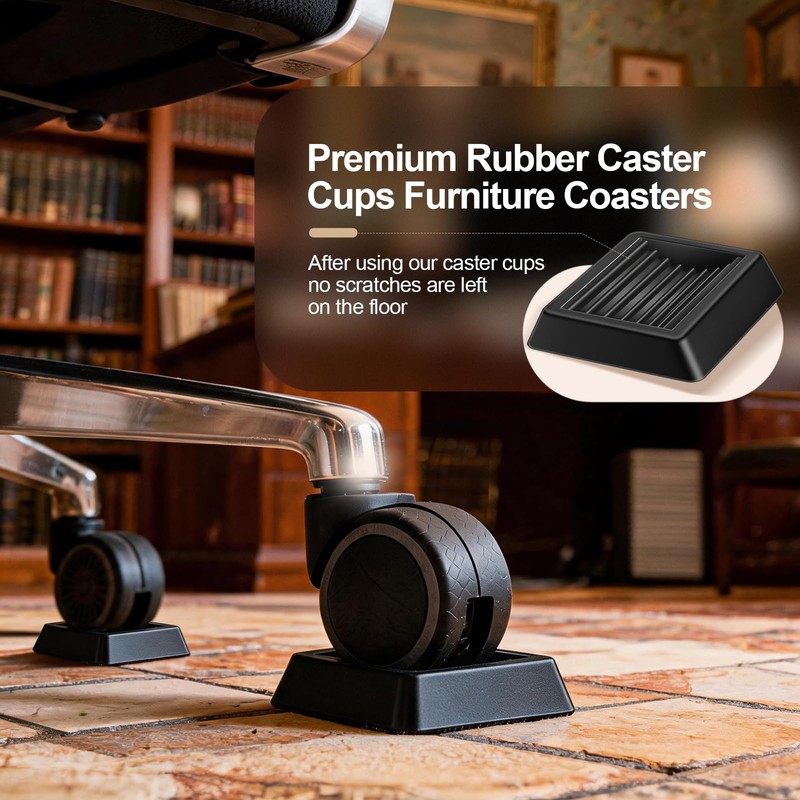 5-Piece 3 x 3- Inch Square Rubber Furniture Caster Cups,