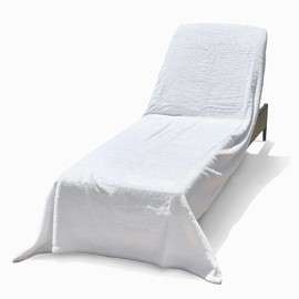 ARLU HOME Large Luxury Chaise Pool/Lounge Chair Cover Towel - Fitted Elastic Pocket Won't Slide (White) Versatile Size Pocket Fits Most Standard Cushions. Protective, Absorbent, Easy Care