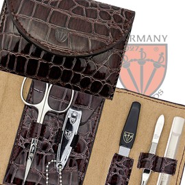 3 Swords Germany - brand quality 5 piece manicure pedicure grooming kit set for professional finger & toe nail care scissors clipper fashion leather case in gift box, Made by 3 Swords (0928)