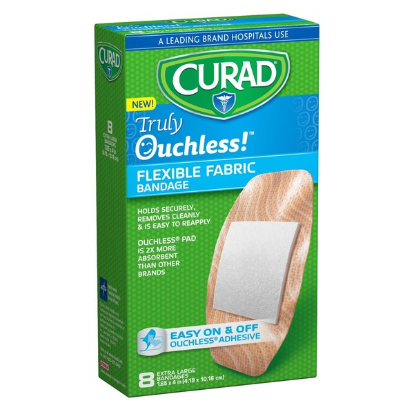 Curad Truly Ouchless XL Adhesive Bandages, 8 Count (Pack of 3)