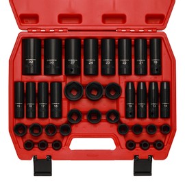 CASOMAN 36-Piece 1/2” Drive Metric Deep and Shallow Impact Socket Set, 6-Point, CR-V, for Auto Repair, with Portable Case, Rugged Construction