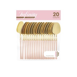 Blue Sky Infinity Flatware Gold & Pink Teaspoons - 20 Count | Luxurious Disposable Plastic Cutlery for Parties and Events