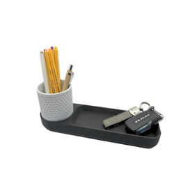 Modern Marble Desk Organizer | Minimalist Tray with Pencil Holder | Black & White 3D Printed Decor