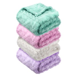 VitalCozy 4 Pcs Fleece Baby Blanket 30" x 40" 3D Fluffy Baby Blanket for Boys Nursery Bed Baby Girl Blanket Infant or Newborn Receiving Blanket Swaddling Blankets (Light Color)