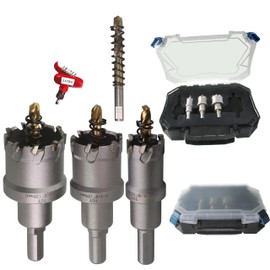 PLG2SUPT 7/8, 1-1/8, 1-3/8 Inch Heavy Duty Carbide Hole Cutter Tungsten Carbide Tipped Hole Saw with Each Pilot Drill Bits,Case for Stainless Steel Metal Brass Cast Iron, Extra Ratchet Screwdriver bi