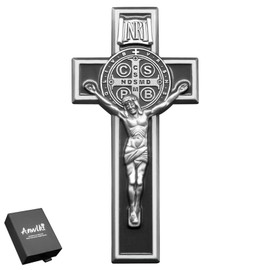 Anwlki St Benedict Cross Medal for Car Saint Benedict Crucifix Visor Clip Accessories Bless Driving Safety Religious Gift for Parent, Family, Friend, Driver (Black)