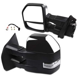 FEIPARTS Tow Mirrors Fit for F150 Pickup Truck - Power Adjusted, Heated with Turn Signal, Puddle Light - Chrome Housing, Conversion Plug Pair (Left, Right)