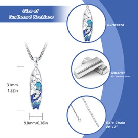 YueYuan Surfer Necklace Men's 925 Sterling Silver Surfboard Pendant Necklace Ocean Theme Jewellery Gifts for Women Men, Sterling Silver