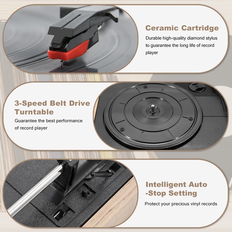 LP&No.1 Wireless Turntable with Stereo Speakers, 3-Speed Vintage Belt-Drive with