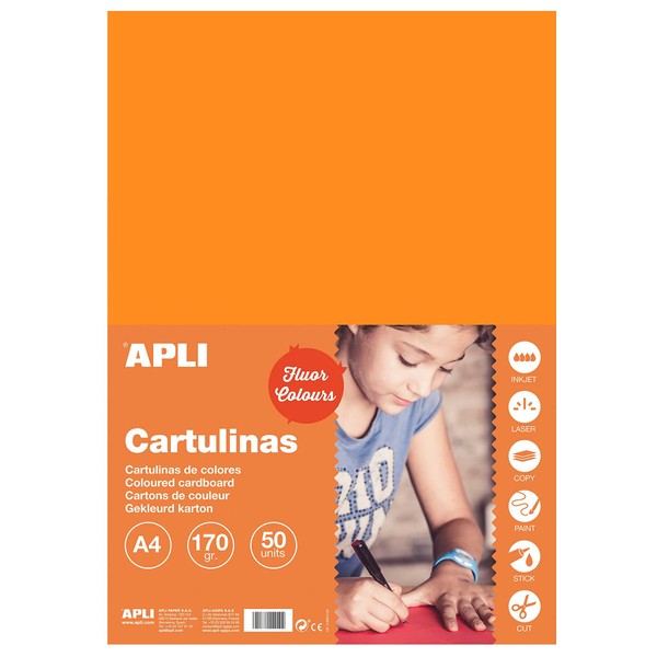 Apli 14250-50 sheets of cardstock - colour: neon orange, size: A4