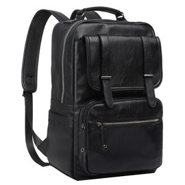 MOYYI Black Leather Backpack for Men Waterproof Fit 15.6 inch Laptop Backpack Work Commute Casual Daypack