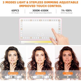 Feisate Car Visor Mirror with Rechargeable LED Light - 3 Light Modes - Passenger Car Mirror Accessories for Women Girl - Pink