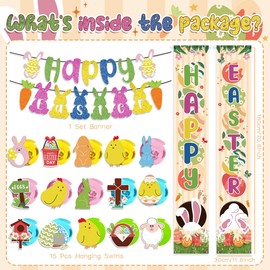 Easter Decorations Happy Easter Porch Banner Eggs Garland with Hanging Swirls Bunny Banner for Home School Classroom Spring Party Decorations