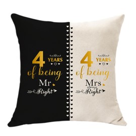 4 Year of Marriage Gifts for Couples, 4th Anniversary Cushion Cover Gifts,4th Anniversary Wedding Gift for Wife Husband,4 Year Anniversary for Him Her, 4th Anniversary Decoration (4th)