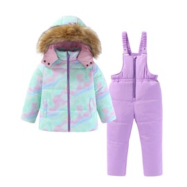 Hiheart Girls 2 Piece Snowsuit Warm Hooded Ski Jacket and Pants Set Aqua Green 8T
