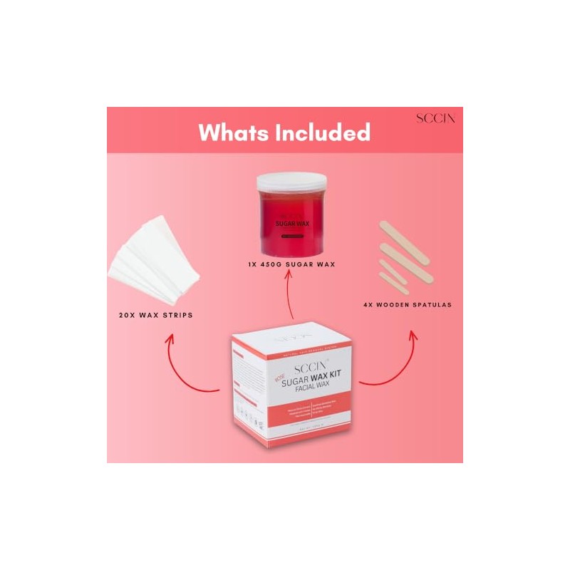 Natural Rose Extract Sugar Wax Hair Removal Kit 450g, 20