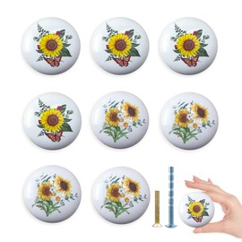 Lasyman 8 Pack 1.5" Sunflower Flower and Butterfly Ceramic Farmhouse Round Kitchen Cabinet Furniture Handles Dresser Drawer Knobs and Pull