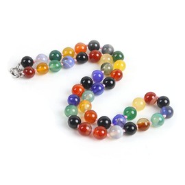 Treasure Bay Womren's Gemstone Necklace - MultiColour 10mm Agate Gemstone Beaded Necklace for Women