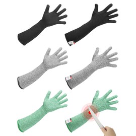 sourcing map Cut Resistant Sleeves with Gloves, 17 Inch Arm Protection Sleeve HPPE Farmer Gardening Sleeves for Work Kitchen, Welding, Farming, Black-Gray-Green, Pair of 3