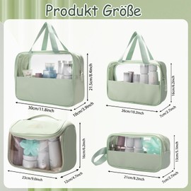 Transparent Toiletry Bag, Pack of 4 Aeroplane PVC + PU Cosmetic Bag, Waterproof, Women's Transparent Toiletry Bag, Airport Compliant Bag (Green)