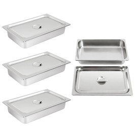 DYNAMI 4 Pack 4 Inch Deep Steam Table Pans,Commercial Stainless Steel Hotel Pans with Lids,4 x 2.4Gal Catering Food Pans for Food Warmer, Buffet Server, Restaurants and Catering Supplies