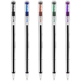 PENTEL SUPERB BK77 PACK OF 5 ASSORTED COLOURS - BLACK, BLUE, RED, GREEN, VIOLET BALL POINT PENS. 0.7mm TIP
