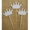 Shiningparty 25 Pack Silver Glitter Crown Cupcake Toppers for Birthday