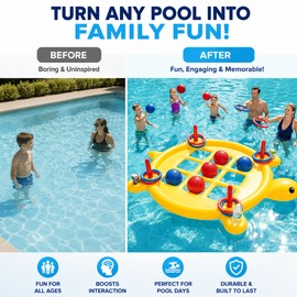 2-in-1 Inflatable Pool Game Set for Kids & Adults – Tic Tac Toe Ring Toss Toy for Pool, Yard & Parties