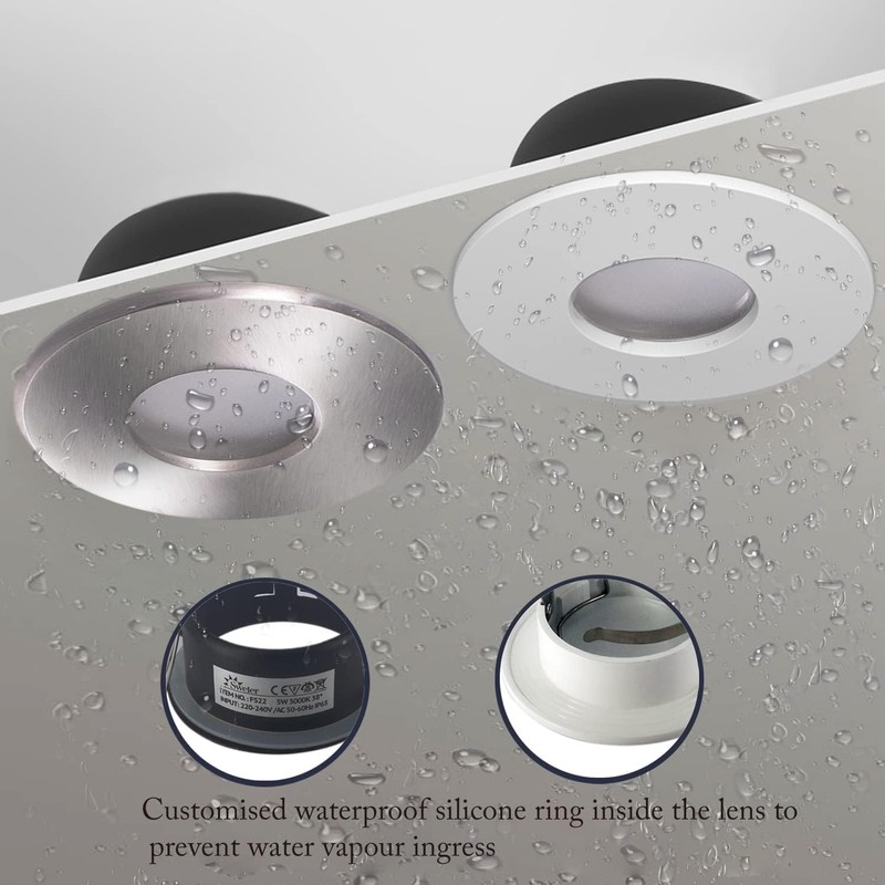 Sweier Waterproof Downlight GU10 White, Bathroom Spotlights IP65, Bulb not