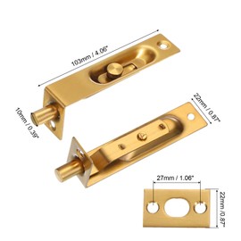MECCANIXITY Flush Bolt 4.06 x 0.87 Inch Solid Brass Door Flush Bolt for Double Door Concealed Slide Lock Latch Stainless Steel for Wood Sliding Doors Cupboard Cabinet Light Gold, Pack of 2