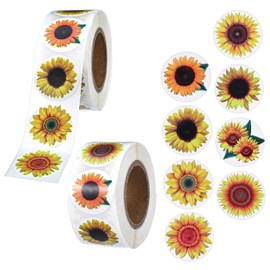 Guduling 1000 Pcs Sunflower Stickers,Sunflower Sticker for Crafts,Sunflowers Stickers Roll with 8 Different Patterns,Self Adhesive Summer Flowers Decorative Label Sticker for Gifts Books Crafts