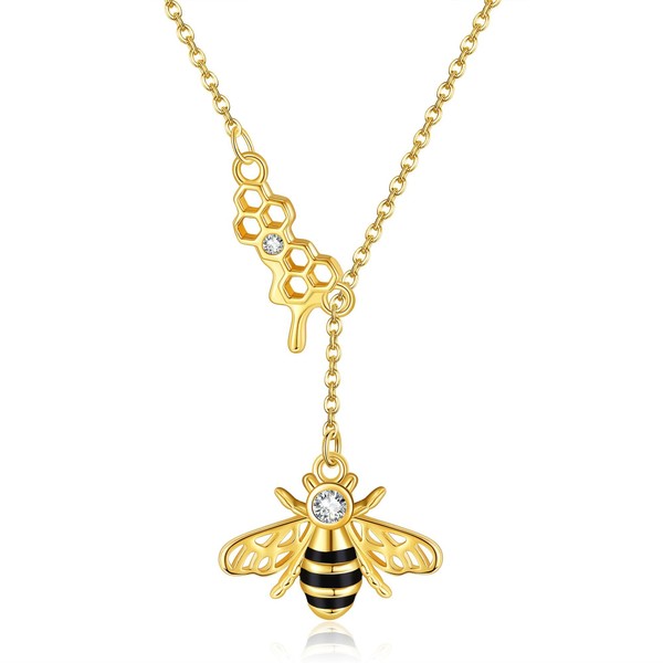 YAFEINI Bee Honeycomb Necklace 925 Sterling Silver Bee Honeycomb Pendant