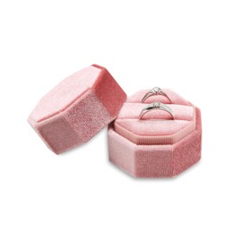Bototack Velvet Ring Box, Double Slot Octagon Engagement Ring Holder, Elegant Jewelry Gift Ring Box, Ring Earrings Storage Box for Proposal Wedding Ceremony (Pink)