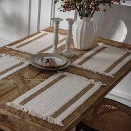 Burlap Coaster - Festive Color Stripe Woven Mat (2 Twine Type)