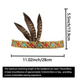CYIWHI Native American Feather Headdress Headband for Adult, Thanksgiving Party Costume(M)