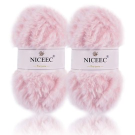 NICEEC 2 Skeins Super Soft Fur Yarn Chunky Fluffy Faux Fur Yarn Eyelash Yarn for Crochet Knit-Total Length 2×32m(2×35yds,50g×2)-Light Sakura Pink
