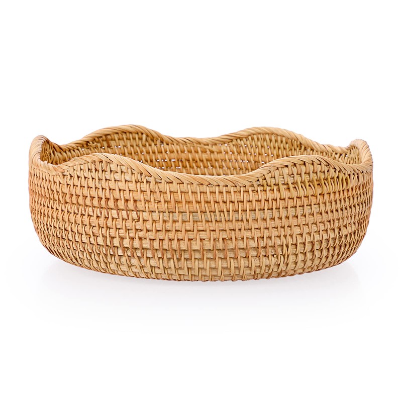 IGNPION Rattan Storage Bowl Woven Fruit Basket Round 26cm Bread