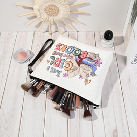SOIDRAM Books Gifts for Girls Books Lover Birthday Christmas Gift Books Makeup Bag Just A Girl Who Loves Books for Teen Girls women Animal Lovers Books Gifts Cosmetic Bag