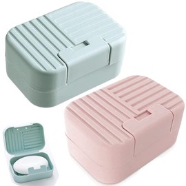Travel Soap Case Box,2Pcs Soap Box,Soap Dish with Lid,Portable Shower Soap Box,Sealed soap dish with lid,Perfect for Bathroom, Travel, Camp, Gym(pink and blue）
