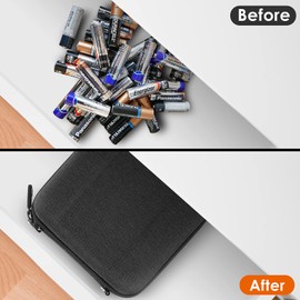Linkidea Small Hard Case Battery Organizer Storage Box, Batteries Carrying Holder Container - Holds 34 Various Sizes AA AAA 9V C D Batteries (Dark Grey)