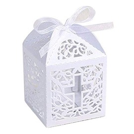 Musuntas 50-Piece Birdcage Design Wedding Christening Guest Gift Box Cardboard Box Table Decoration Candy Box Wedding Decoration Baby Shower Bonboniere Box (White