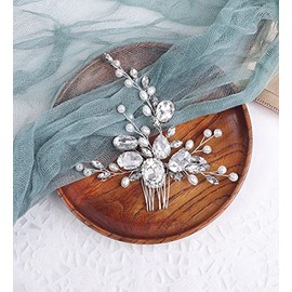 Denifery Bride Crystal Wedding Hair Comb Pearl Hair Piece Silver Bridal Hair Accessories for Women and Girls